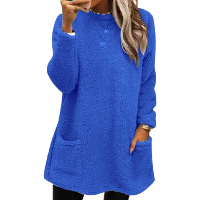 LUXUR T-Shirt en Molleton Doux pour Femmes, Ample, Bleu 2TG