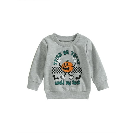 

Qtinghua Toddler Baby Boys Girls Sweatshirt Long Sleeve Pumpkin & Letter Print Pullover Tops Halloween Fall Clothes Gray 3-4 Years