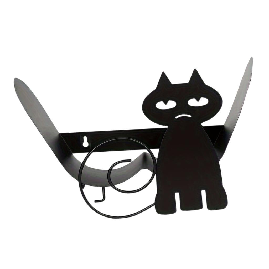 Fiocias Cat Decorative Toilet Paper Holder - Free-Standing Bathroom Tissue Storage Black