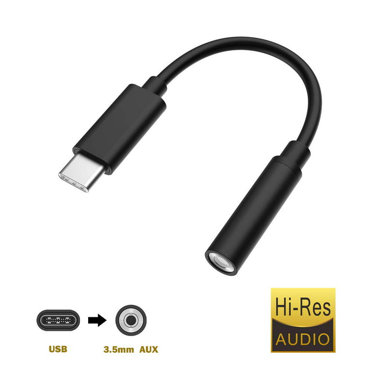Hold op enkelt gang frokost USB C to 3.5MM Audio Adapter - USB Type C to AUX Headphone Jack Hi-Res DAC  Cable Adapter for Pixel 4 Galaxy S20 OnePlus 7T and More,Black - Walmart.com