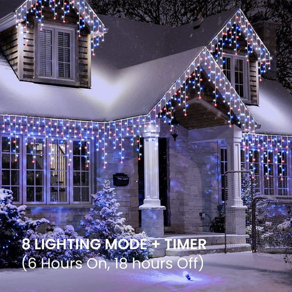 YUYAN-Red White Blue Christmas Icicle Lights, 29.5ft 360 LED Icicle Lights, 8 Modes, 60 Drops, Window Curtain Led Christmas Light, Icicle Twinkle Light for Eaves, Party, Wedding, Xmas Decorations