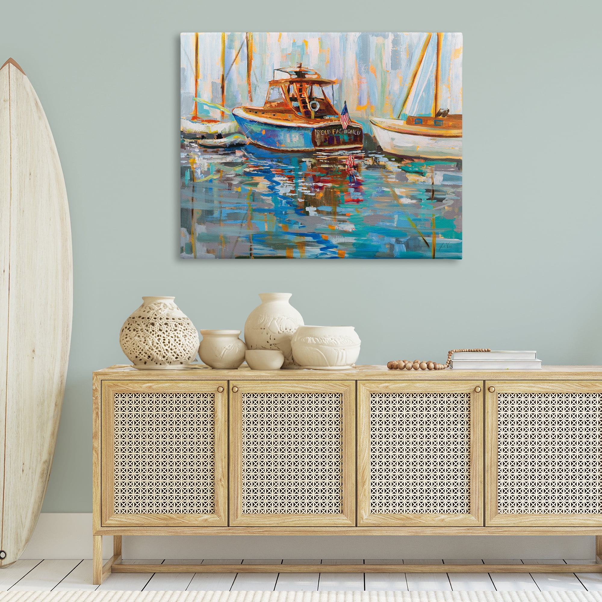 Stupell Industries Old Fashioned Boat Harbor Nautical & Beach Painting Wrapped Canvas Art Print Wall Art, 48 x 36