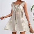 thumbnail image 5 of Nfurl Swim Cover up for Women Flowy Summer Beach Sleeveless Crochet Cover ups Casual Hollow Out Bathing Suit Bikini Coverup Khaki Free Size, 5 of 5