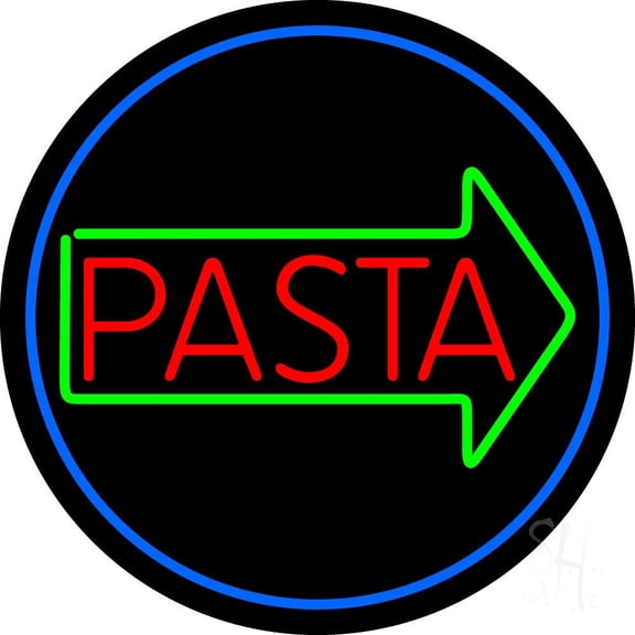 Red Pasta With Arrow LED Neon Sign 18 x 18 - inches, Clear Edge Cut Acrylic Backing, with Dimmer - Bright and Premium built indoor LED Neon Sign for restaurant window and interior decor.