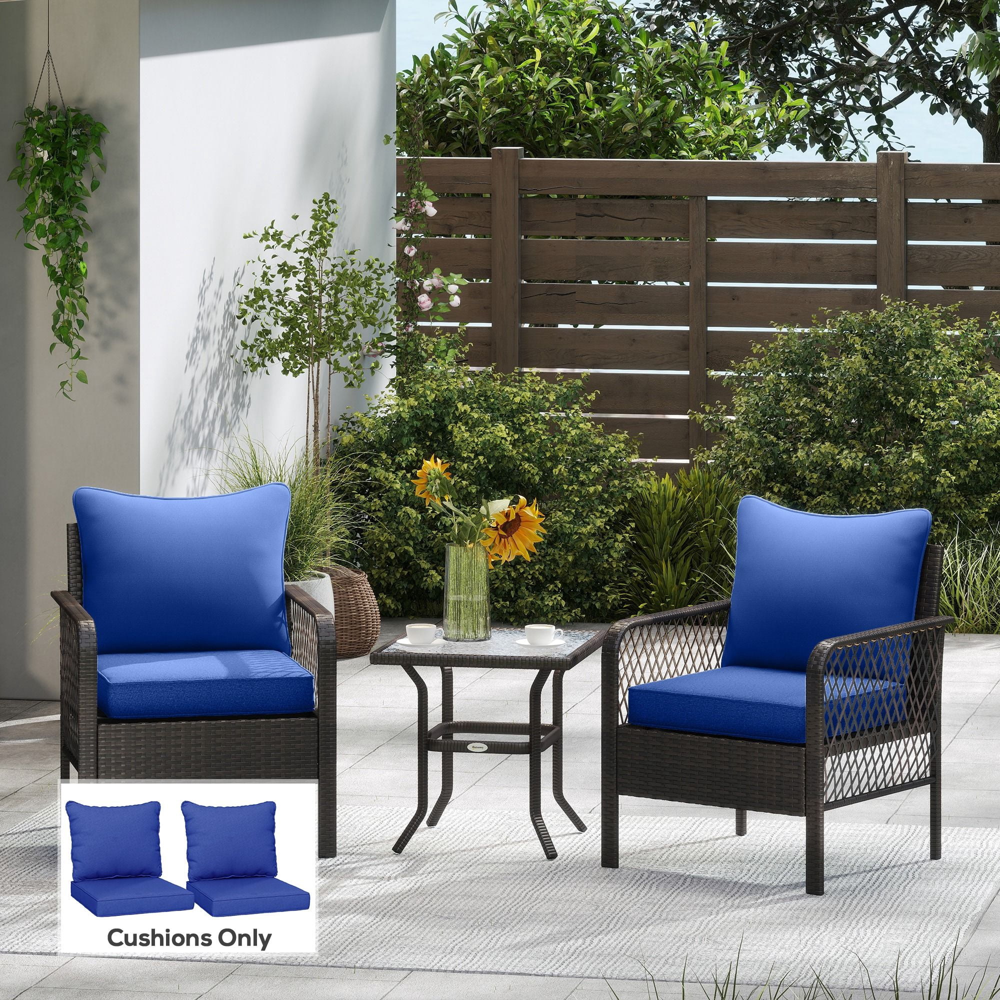 Patio Chair Cushions Set of 2, Outdoor Seat & Back Cushions, Fade Resistant, Water Repellent, Navy Blue, Garden Furniture Replacement