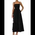 thumbnail image 1 of Vestidos Largos de Verano para Mujer, Vestido Informal con Tirantes Finos, Fruncido, Corte A, y Fluido. Negro XXL, 1 of 7