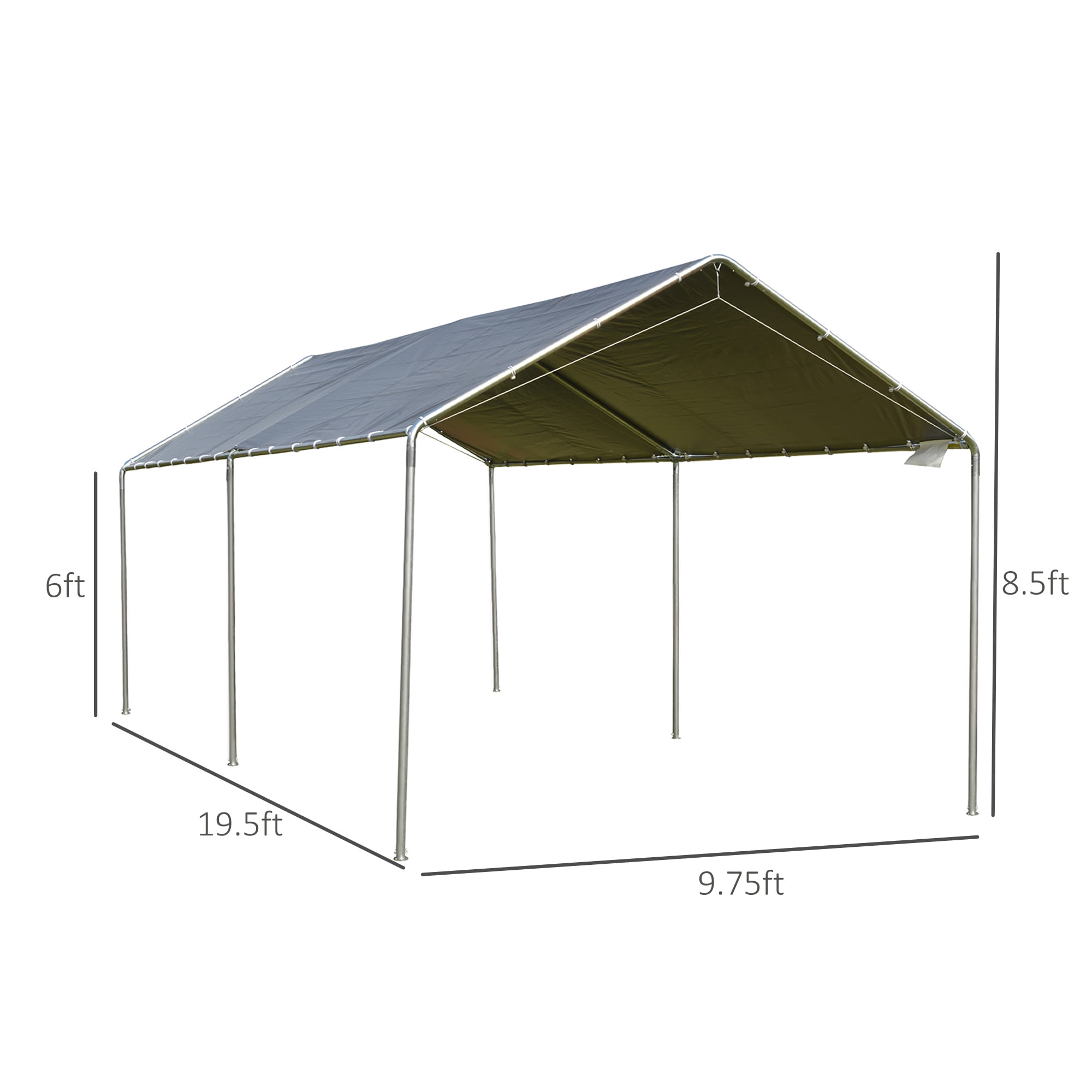 Outsunny 10'x20' Carport Heavy Duty Galvanized Car Canopy with Included Anchor Kit, 3 Reinforced Steel Cables, Grey