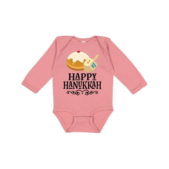 Inktastic Happy Hanukkah Dreidel Donut Boys or Girls Long Sleeve Baby Bodysuit