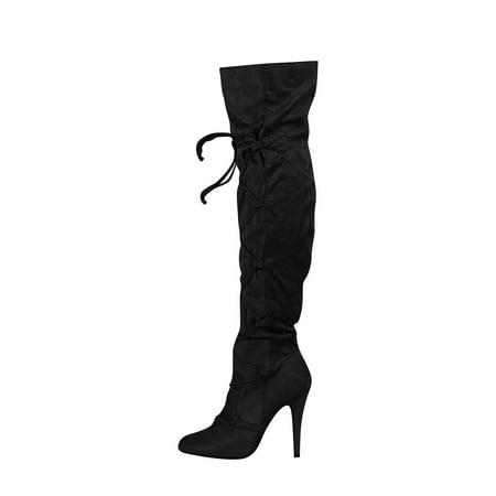 

jsaierl Over The Knee High Heeled Boots for Women Suede Lace Up High Heels Thigh High Boots
