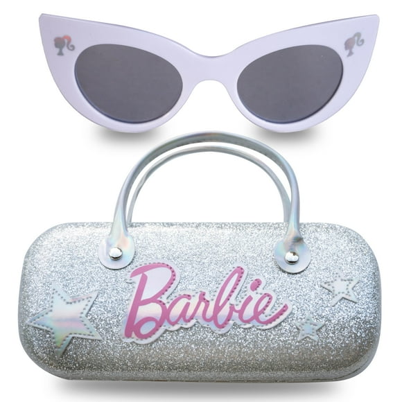 Gafas de sol Barbie con forma de ojo de gato para niña, con asa, funda rígida plateada