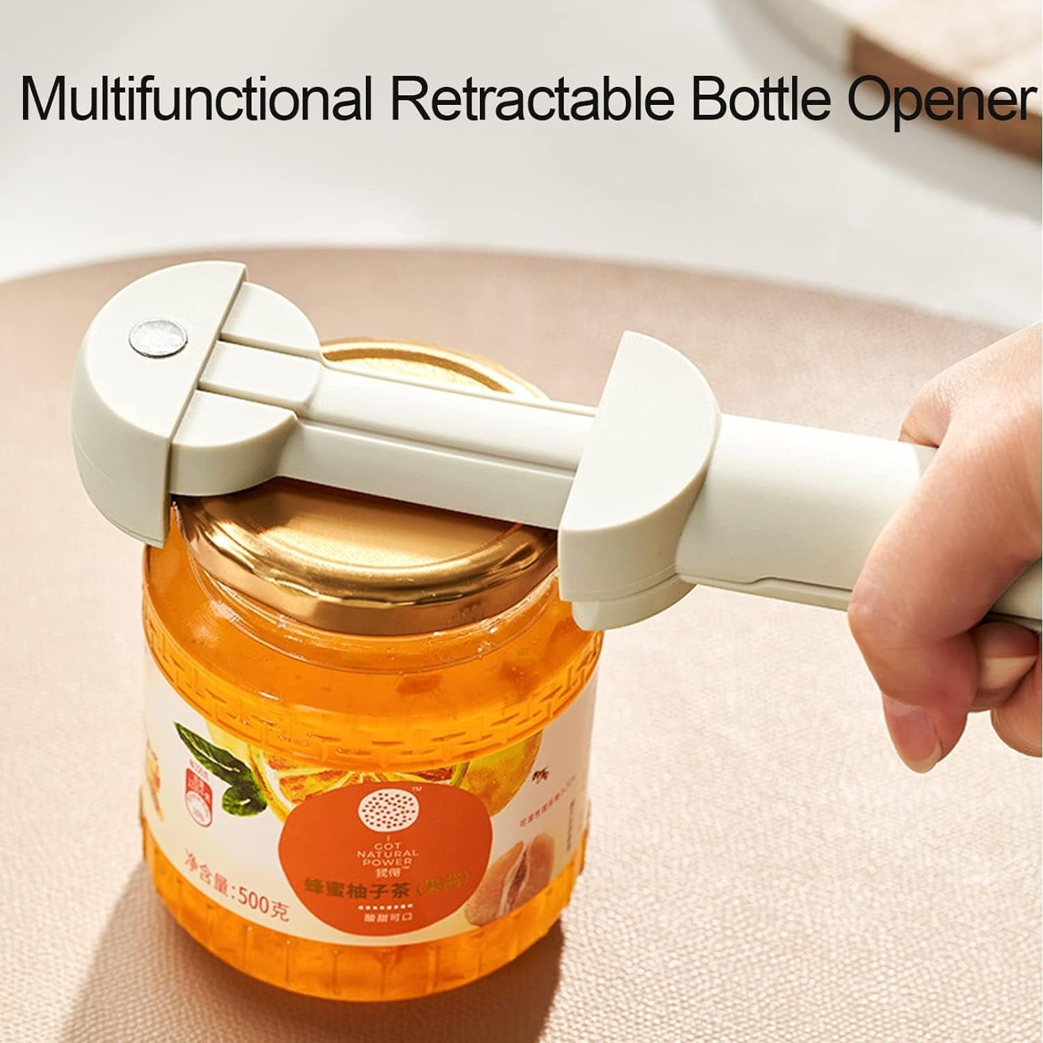 FRKSMD-4Colors Jar Opener - Adjustable Stainless Steel Can Opener, Multifunctional Retractable Bottle Opener, Labor-Saving Bottle Opener with Stainless Steel Gear (Black)