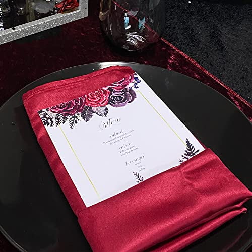 YOUR cHAIR cOVERS - 10 Pack 20 Inch LAmour Satin Napkins Dark Red, Oversized, Double Folded and Hemmed Table Napkins for Restaurant, Bistro, Wedding, Thanksgiving and christmas