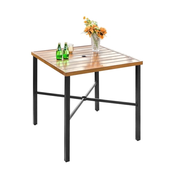SUMMIT LIVING 36" Outdoor Metal Counter Height Pub Table, Patio Bar Table for Bistro, Black & Natural