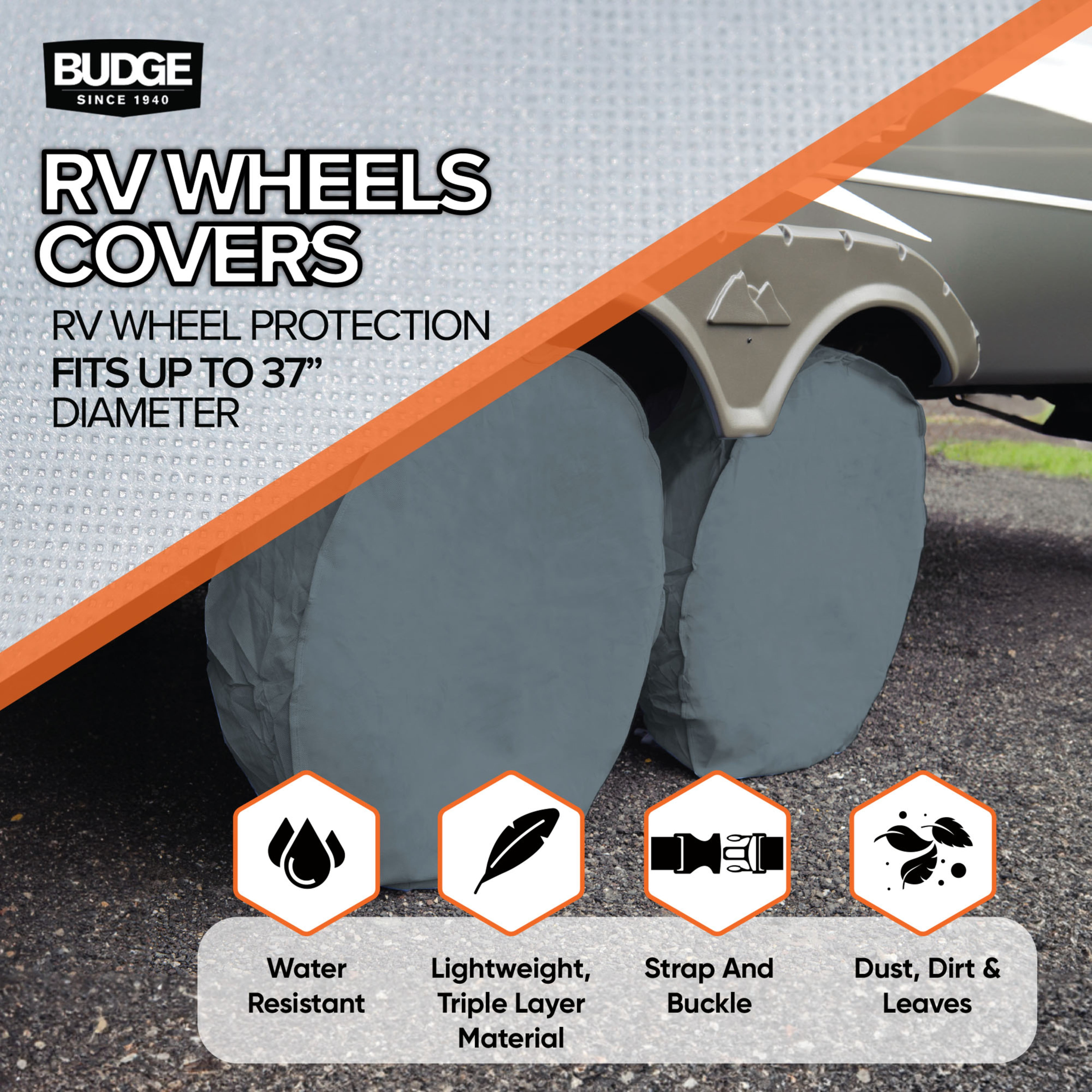 (2 pack) Budge Standard RV Wheel Covers, Durable, Weather Resistant RV Tire Covers, Fits Wheels up to 37”, Set of 2