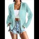 thumbnail image 2 of Cárdigan Informal de Playa para Mujer, de Larga, con Aberturas y Lazo Frontal de Crochet. Azul M, 2 of 7