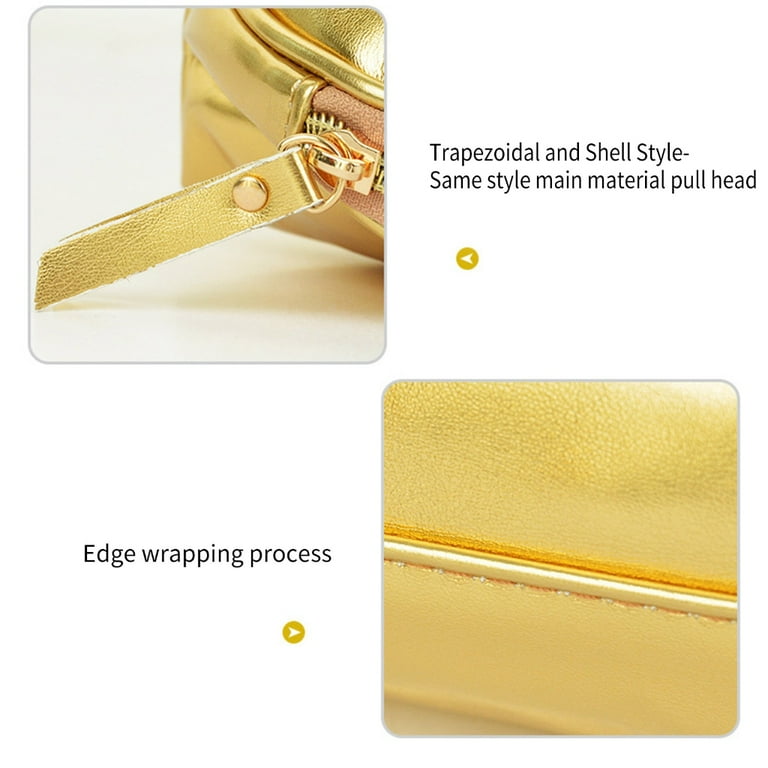 SDFGTstore Handheld PU Leather Bag Practical Gold Travel Cosmetic