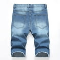 thumbnail image 4 of IROINNID Men's Denim Bermuda Shorts Zipper Elastic Waist Jeans Casual Play Wrap Ripped Men's Mid-length Denim Pants, Blue, 4 of 4