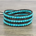 thumbnail image 2 of KELITCH Turquoise Beaded 3 Wrap Bracelet Handmade Natural Leather Strand Bracelets New Women Men Gifts, 2 of 2