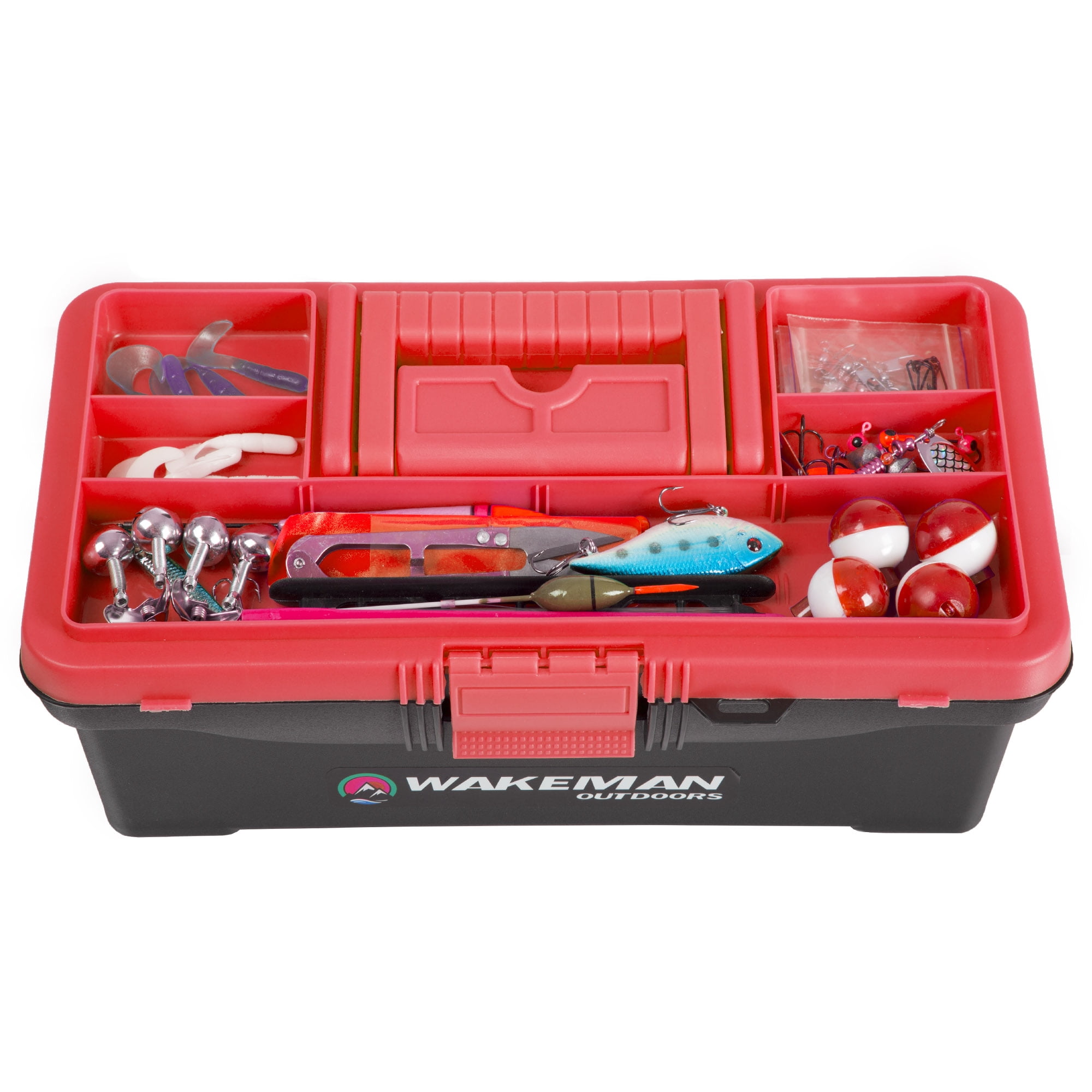 55-Piece Fishing Tackle Box Set - Includes Single Tray Box, Sinkers, Lures,  6 lbs. Line, Stringer, Hooks and Accessories 543969WJJ - The Home Depot