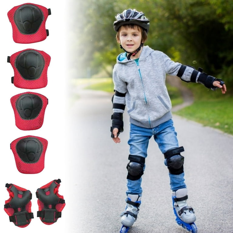 6pcs/Set Skating Protective Gear Set Skateboard Ice Skate Roller Bike Knee  Adult Kids Universal Elbow Pads Red