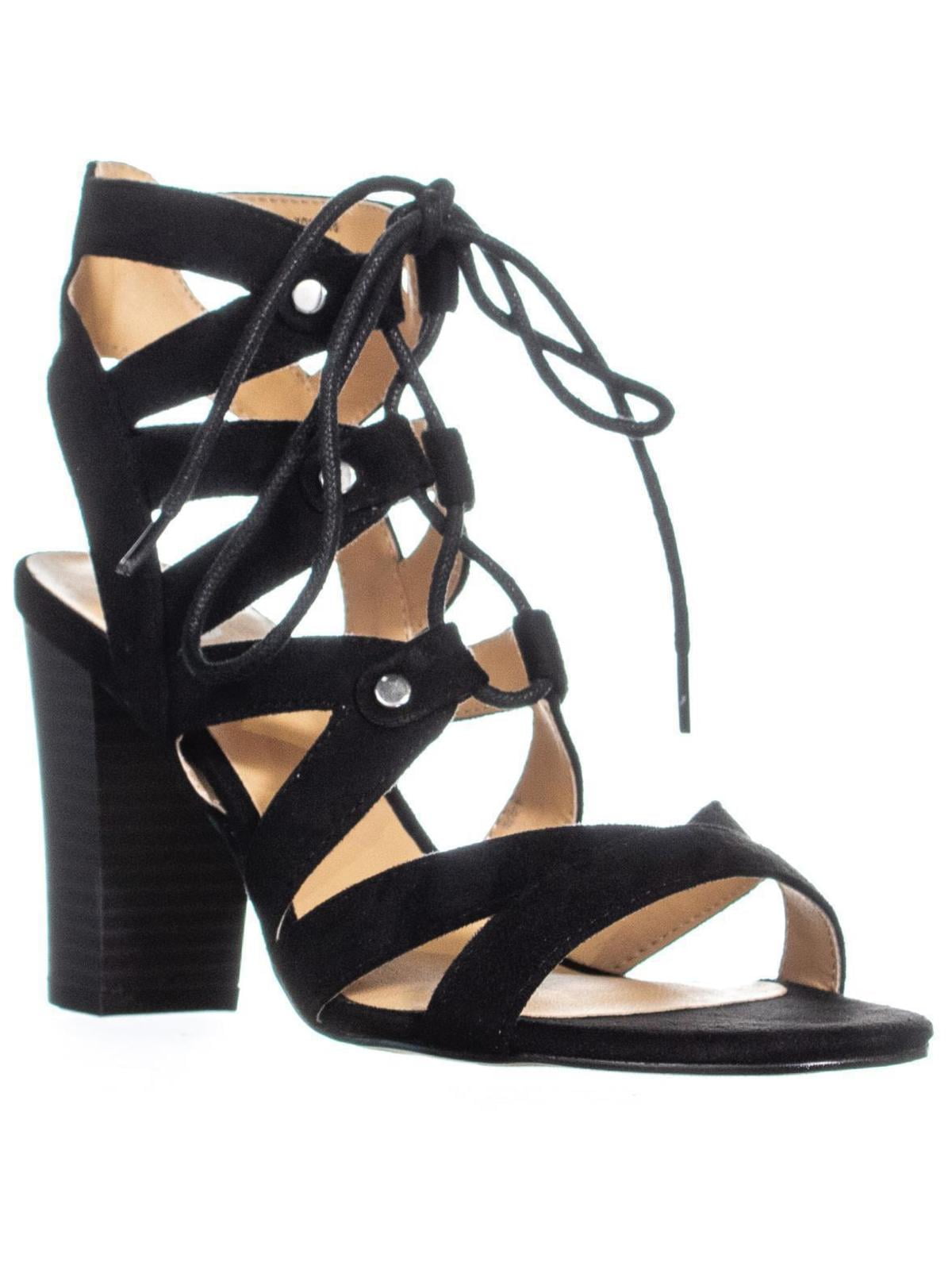 Womens XOXO Balta Strappy Lace-Up Sandals, Black - Walmart.com