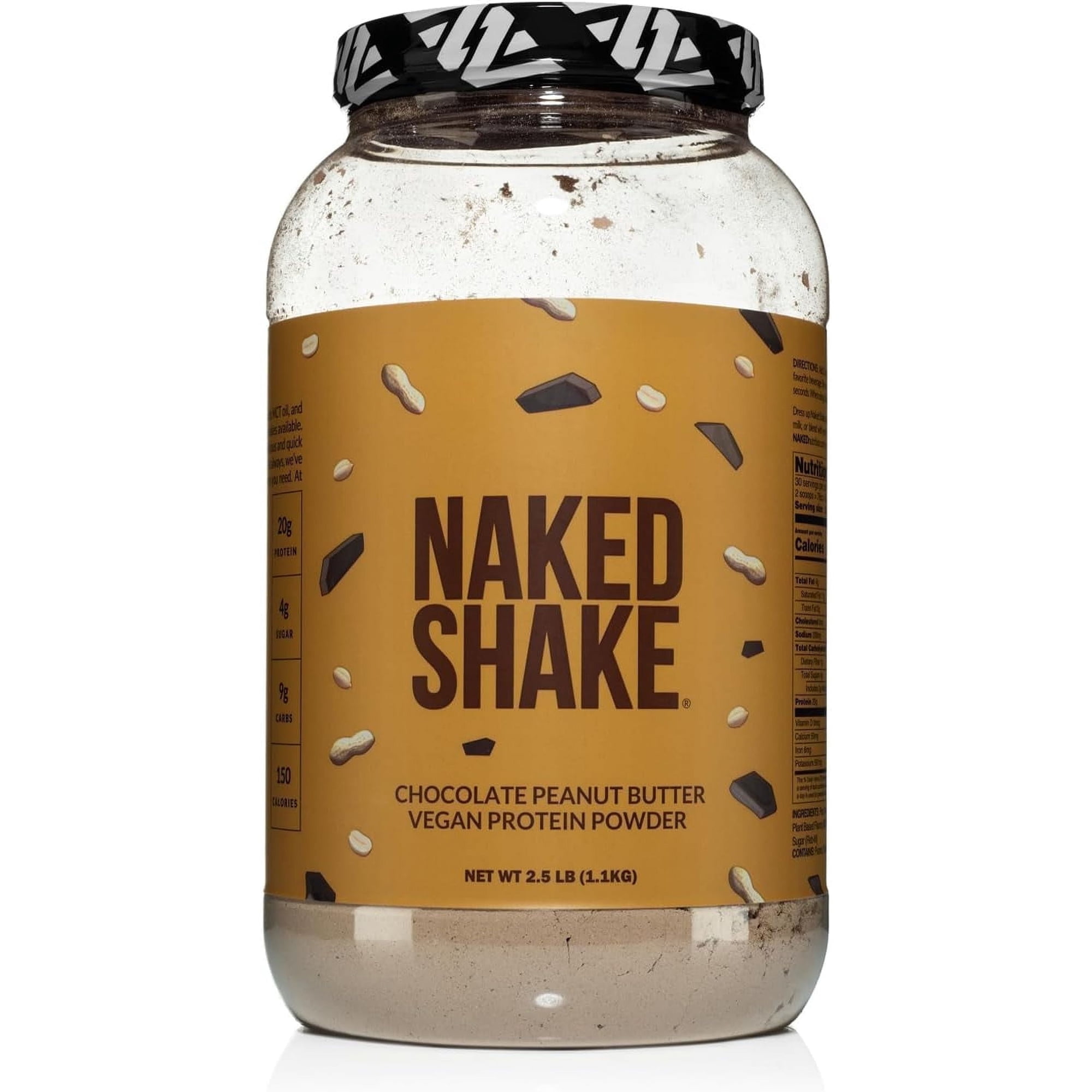 Naked Shake - Chocolate Peanut Butter Protein Powder - Vegan Protein Powder from small dairy farms with MCT Oil, Gluten-Free, Soy-Free, No GMOs or Artificial Sweeteners - 30 Servings