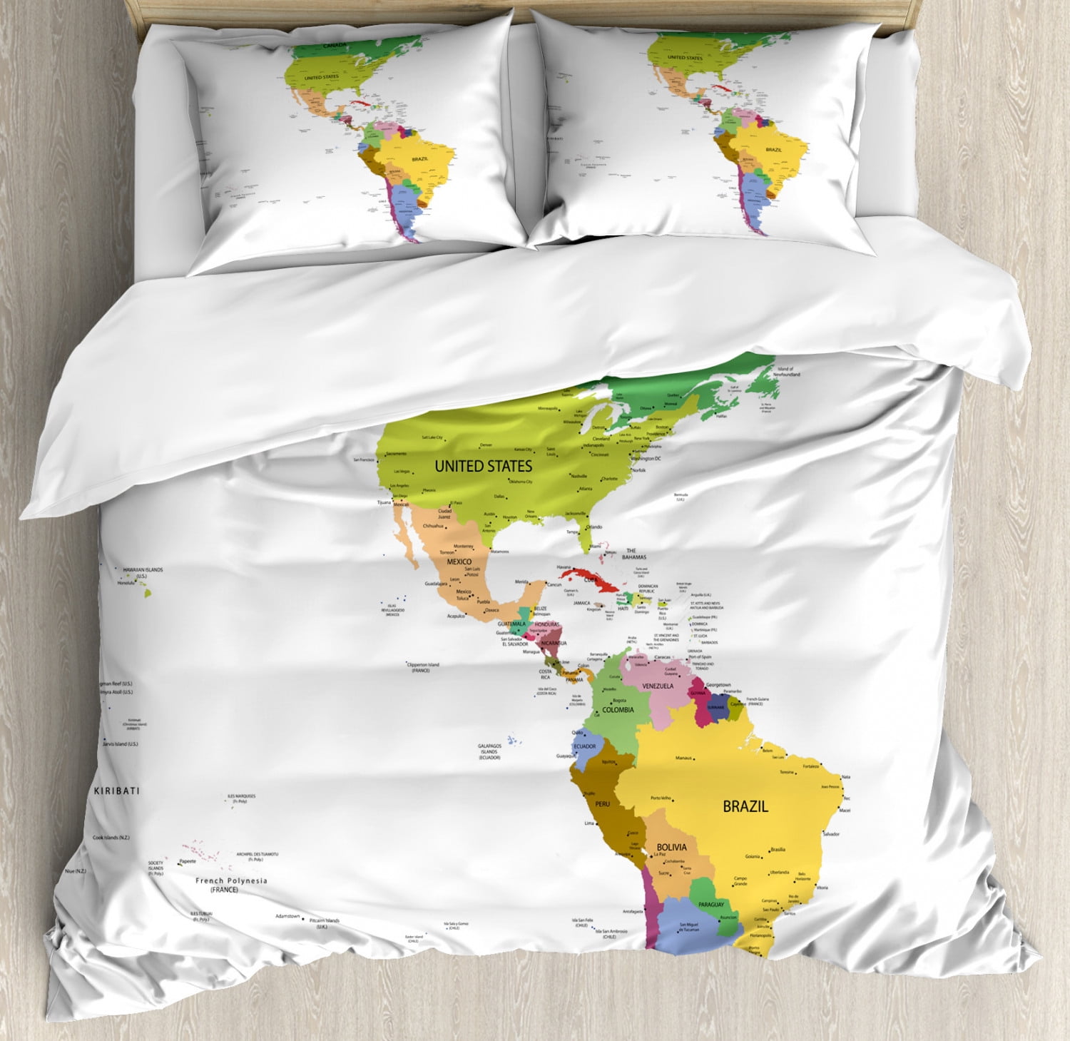 Map Duvet Cover Set Queen Size, Map of South and North America with ...