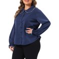 thumbnail image 4 of Agnes Orinda Women's Plus Size Shirts Peter Pan Long Sleeves Chiffon Button Down Shirt Blouses 3X Dark Blue, 4 of 6
