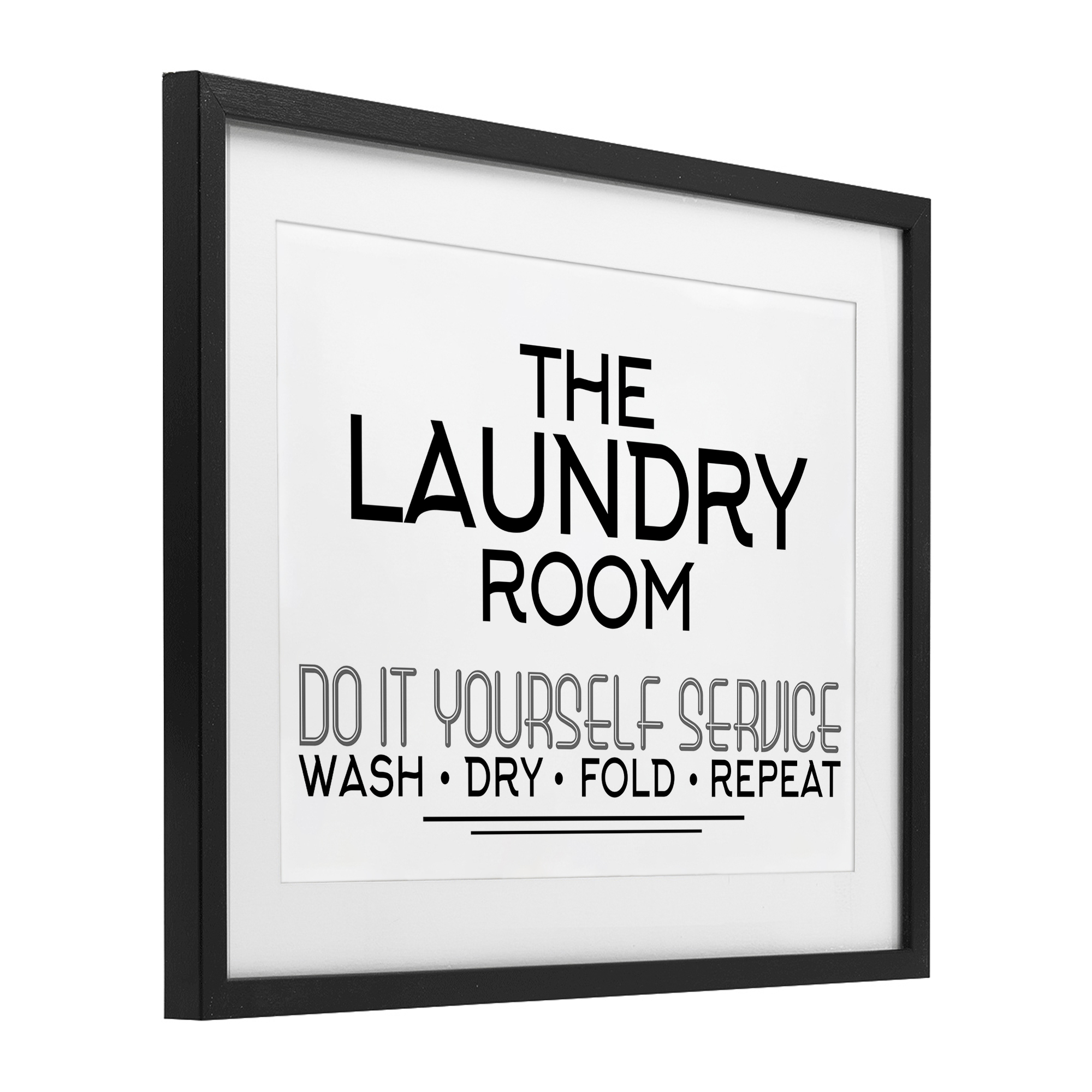 Do It Yourself Laundry Minimal Black Framed Print Under Glass, design by Kim Allen
