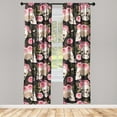 thumbnail image 3 of Ambesonne Skulls and Roses Curtains, Peonies on Skull, Pair of 28"x84", Pink Laurel Green Black, 3 of 5