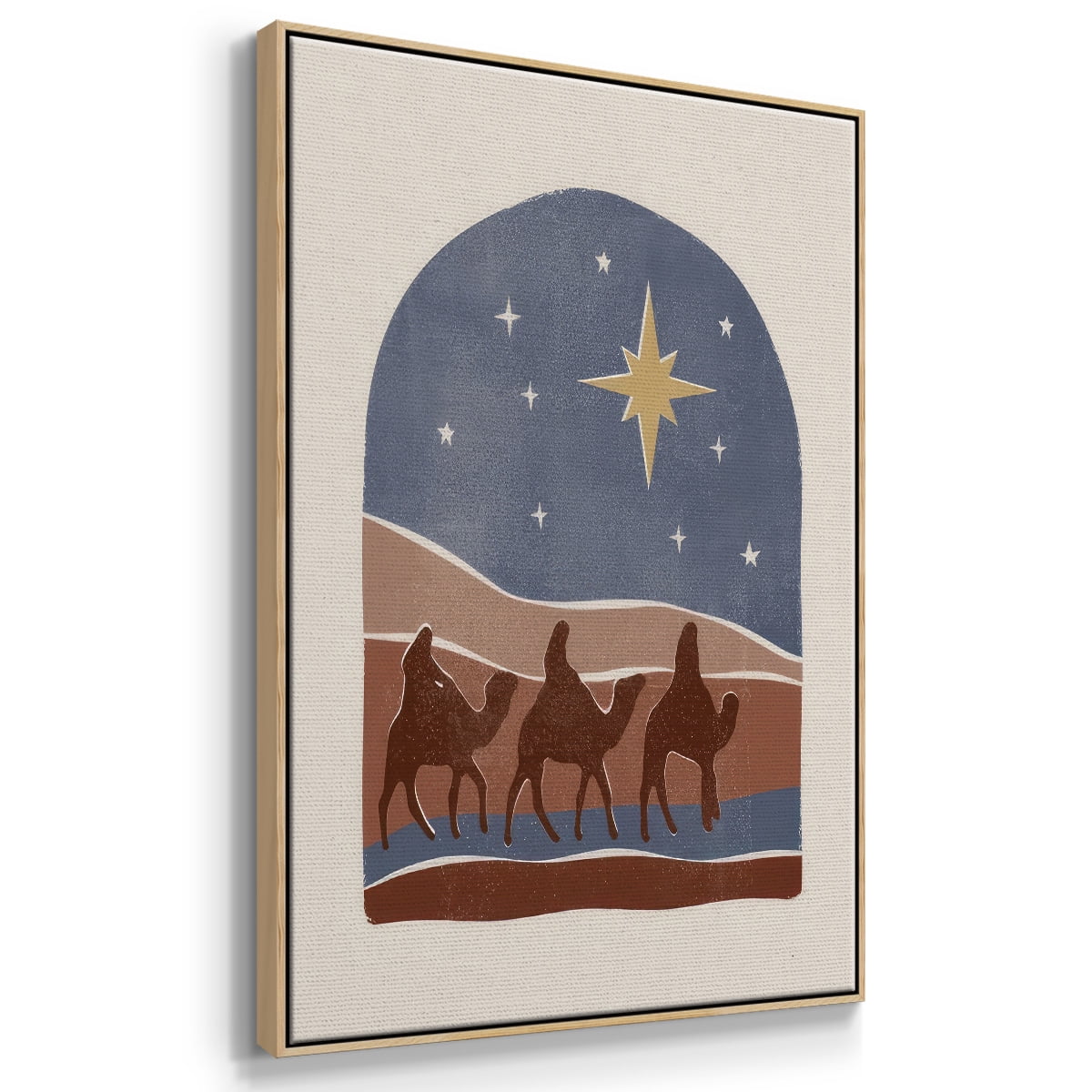 Boho Nativity II - Framed Gallery Wrapped Holiday Canvas - 25 x 37 - Natural Wood Frame