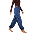 thumbnail image 6 of Ynynloco Women's Satin High Waist Cargo Joggers Pants Dressy Casual Lightweight Silky Elastic Waist Trousers with Pockets, 6 of 9