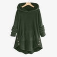 thumbnail image 1 of Womans Casual Solid Color Plush Buttons Long Sleeved Hooded Plush Coat Top, 1 of 8