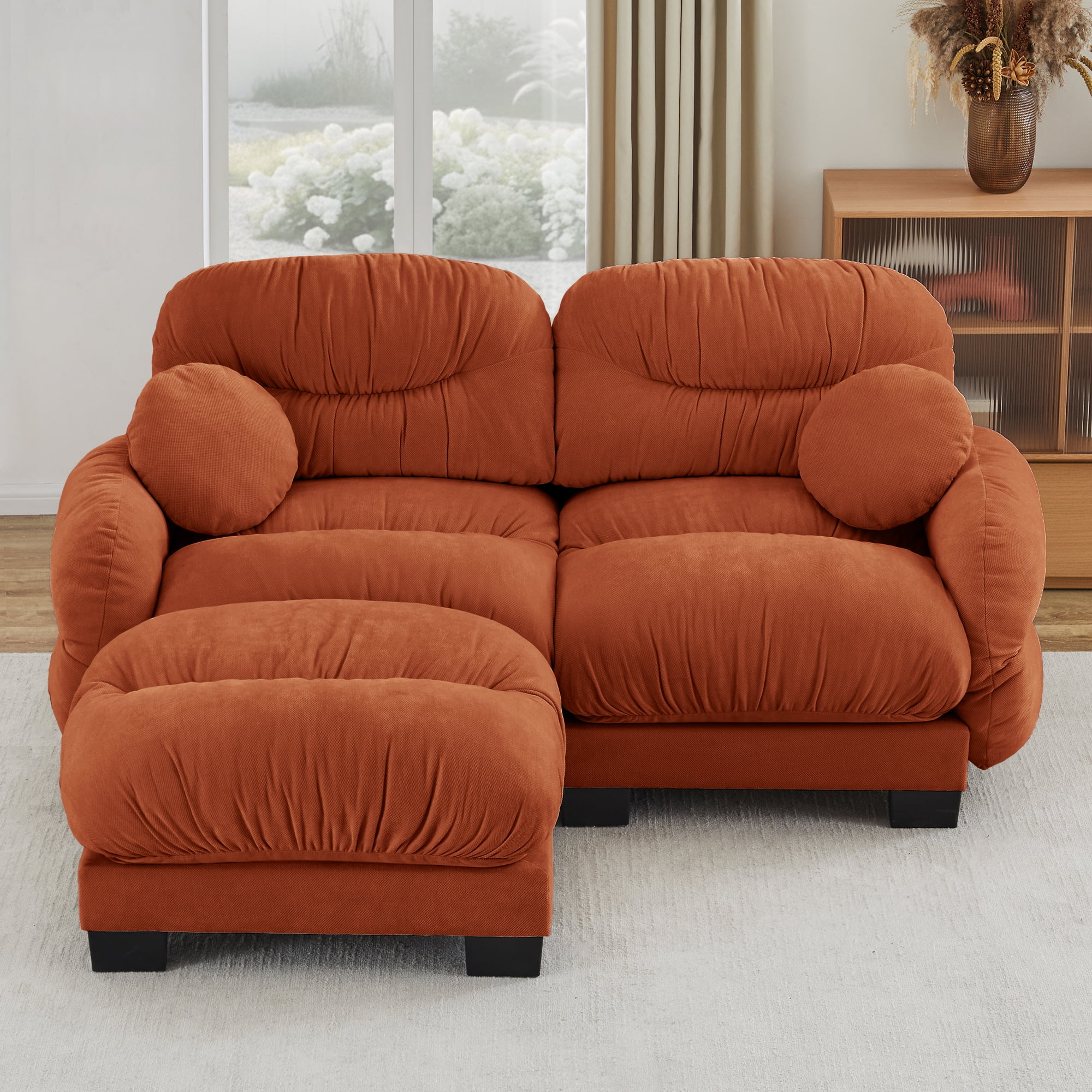 81" L Shape 2 Seater Sectional Couch Cozy Chenille Modular Sofa with Ottoman and 2 Throw Pillows