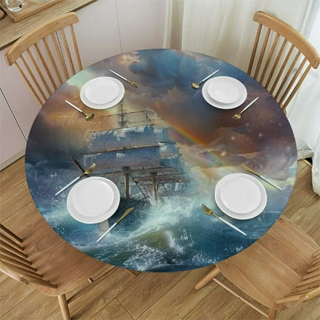 

Orinice Stormy Weather Round Table Cover Stain Resistant Washable Indoor Outdoor Tablecloth Kitchen Dining Wedding Parties Waterproof Fabric 100% Polyester 38-42
