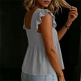 thumbnail image 5 of Tops for Women Square Neck Cotton Linen Blouse Ruffle Sleeves Peplum Top Sweet Casual Summer Clean Outfits Gray XL, 5 of 8
