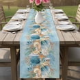 thumbnail image 4 of Beach Coastal Blue Table Runner - 36 Inch Long Nautical Shell Starfish Coral Summer Cotton and Linen Blended Dress Scarves Farmhouse Table Runner for Kitchen Dining, Coffee Table, 13" x 36", 4 of 8