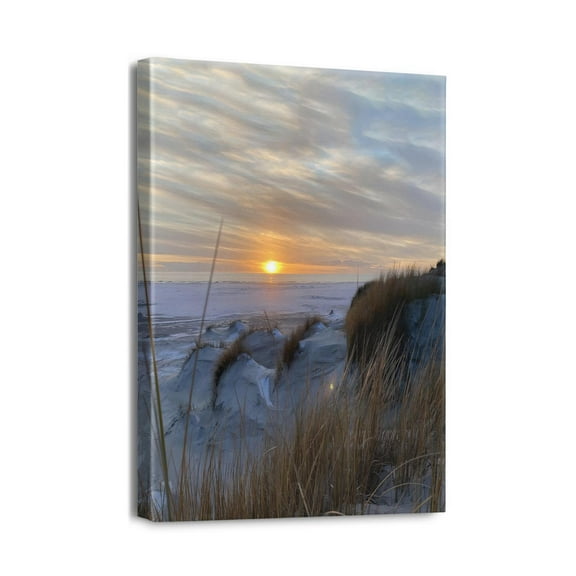 Coastal Charm Wall Decor 12X16 Inch Canvas of a Small Beach Scene Perfect Blue Sea Seascape for Your Bathroom, Bedroom, Office & Kitchen.