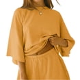 thumbnail image 4 of Women 2 Piece Outfits 3/4 Sleeve Tops and Elastic Waist Shorts Lounge Sets, 4 of 6