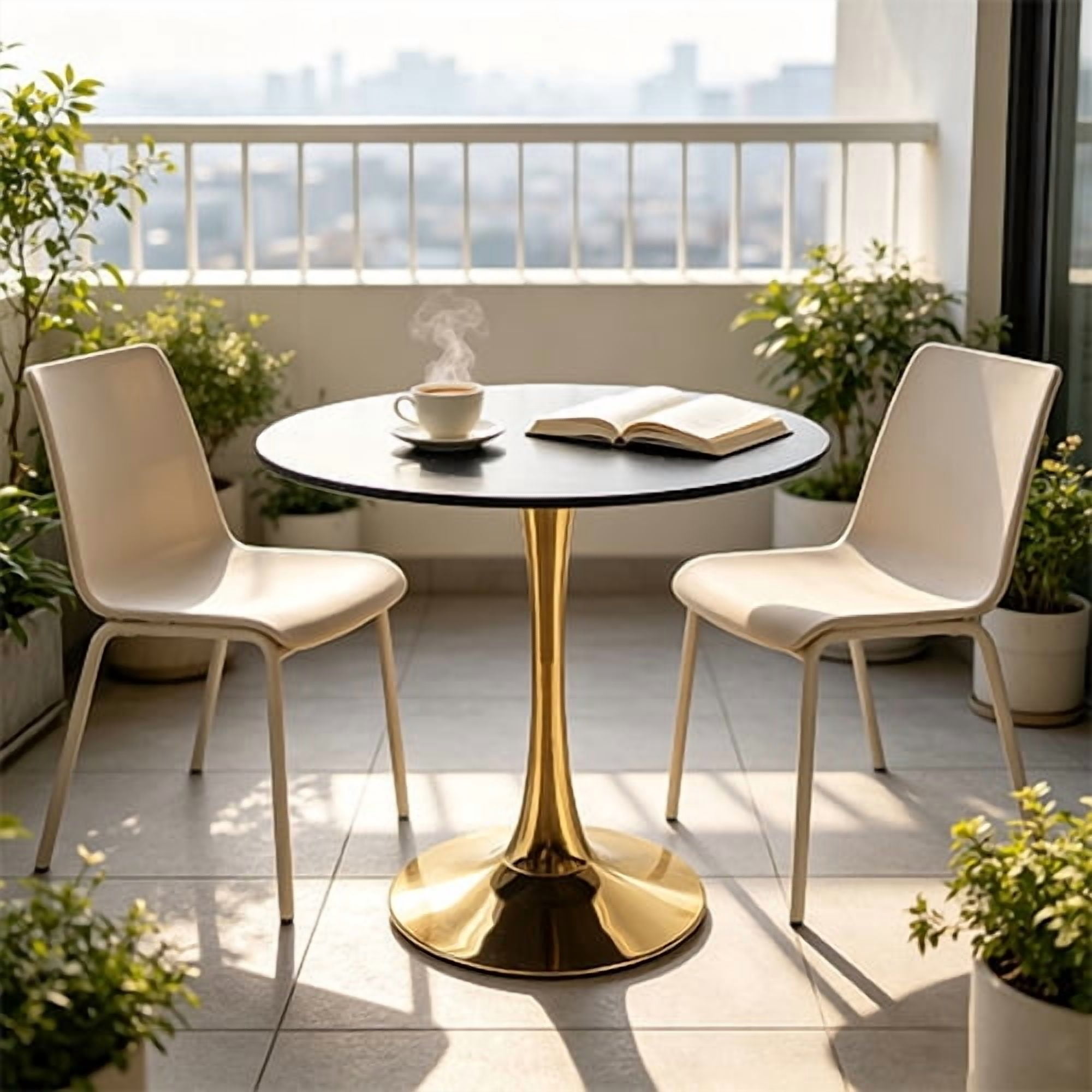 31.5"Black marble COLOR TOP Golden color leg Tulip Table Mid-century Dining Table for 2-4 people With Round Mdf Table Top, Pedestal Dining Table, End Table Leisure Coffee Table