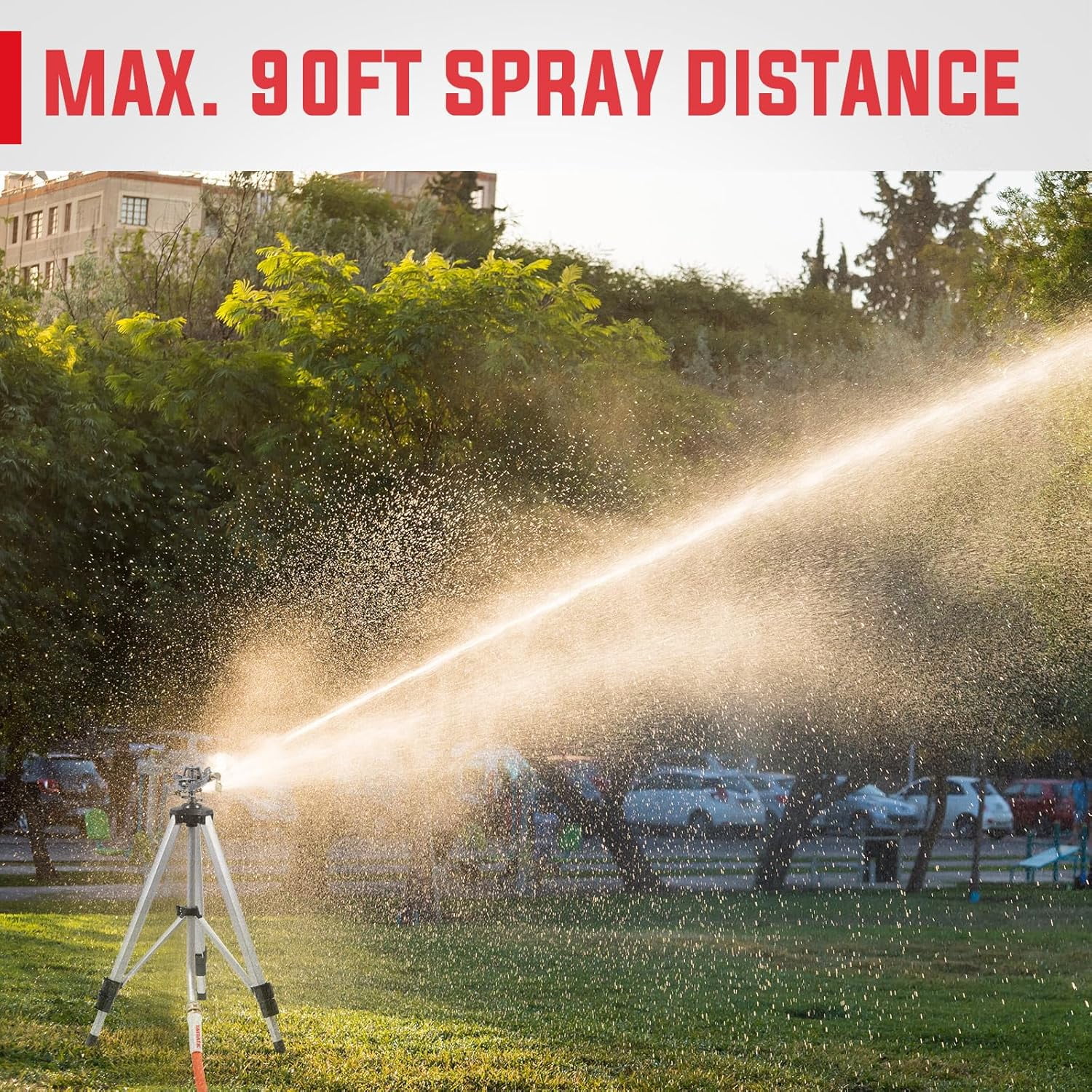 YAMATIC Impact Sprinkler on Tripod, 360° Adjustable Zinc Head, 20-90ft for Lawn & Yard Irrigation
