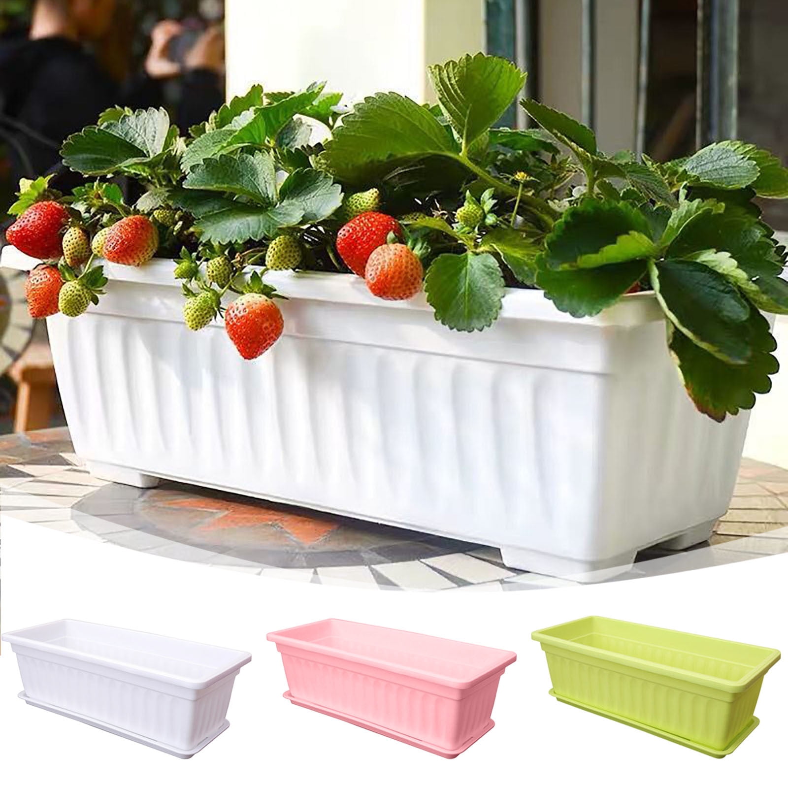 Extra Large Window Box Planter - 17 Inch Rectangular Vegetable & Flower Pot with Tray - Indoor/Outdoor Planters for Balcony, Patio, Windowsill Gardening & Home Decor