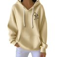 thumbnail image 2 of Women's Solid Color Ribbed Hooded Sweatshirt, Thick Pullover with Adjustable Drawstring and Pockets, Soft Cotton Blend Casual Streetwear for Spring, Autumn and Daily Wear Beige L, 2 of 4