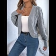 thumbnail image 4 of Suéteres Tipo Cárdigan para Mujer, de Crochet, con Frente Abierto, Chaqueta Corta, para Otoño e Invierno, con Mangas Farol. Gris L, 4 of 10