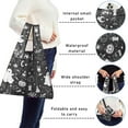 thumbnail image 5 of 5 Pack Foldable Shopping Bag,Black and White Halloween Elements Pattern Reusable Grocery Bags with Pockets,Large Reusable Tote Bags with Handles Waterproof & Lightweight, 5 of 6