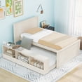 thumbnail image 2 of Euroco Wood Twin Size Platform Bed with Trundle and Storage Cabinets, Cream White, 2 of 12
