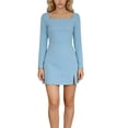 thumbnail image 2 of ClodeEU Womens Square Neck Long Sleeve Bodice Dress , Side Slit Flare Mini Dresses Sky Blue,Womens Plus M, 2 of 6