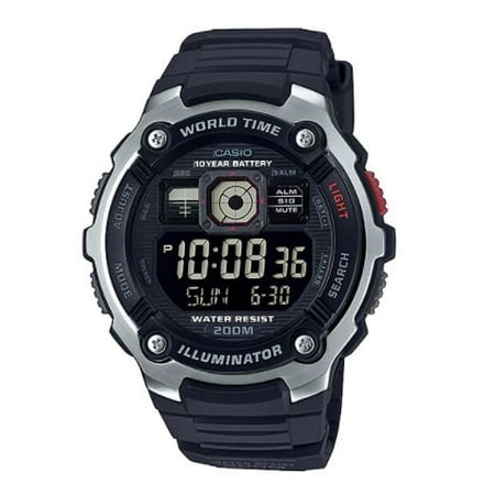 Men's World Time Watch, All Black Dial and Resin Strap - AE2000W-1BV