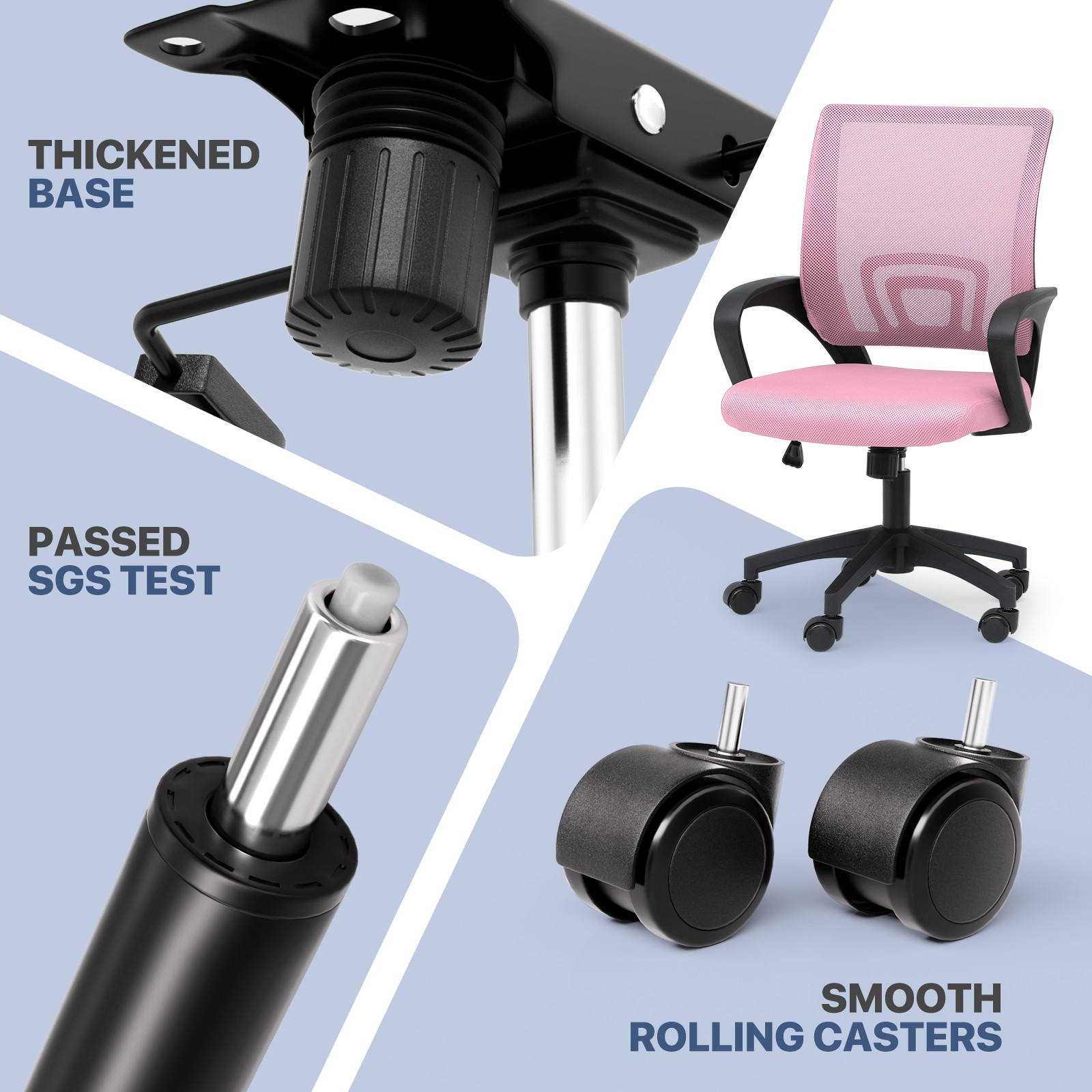 MoNiBloom Office Chair Mid Back Swivel Lumbar Support Desk Chair, Height Adjustable Ergonomic Mesh Computer Chair with Armrest, Pink