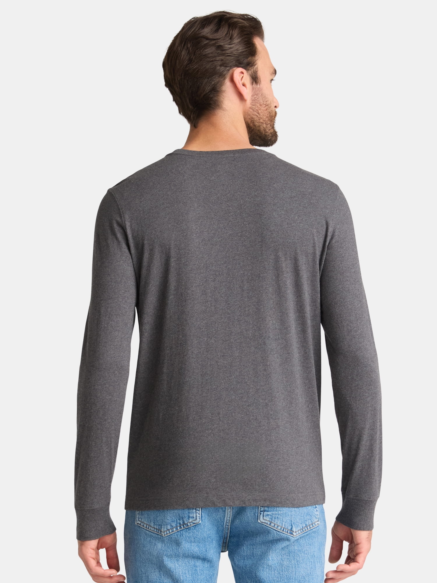 George Men's and Big Men's Cotton Crewneck Tee with Long Sleeves, 3-Pack, Sizes XS-3XL